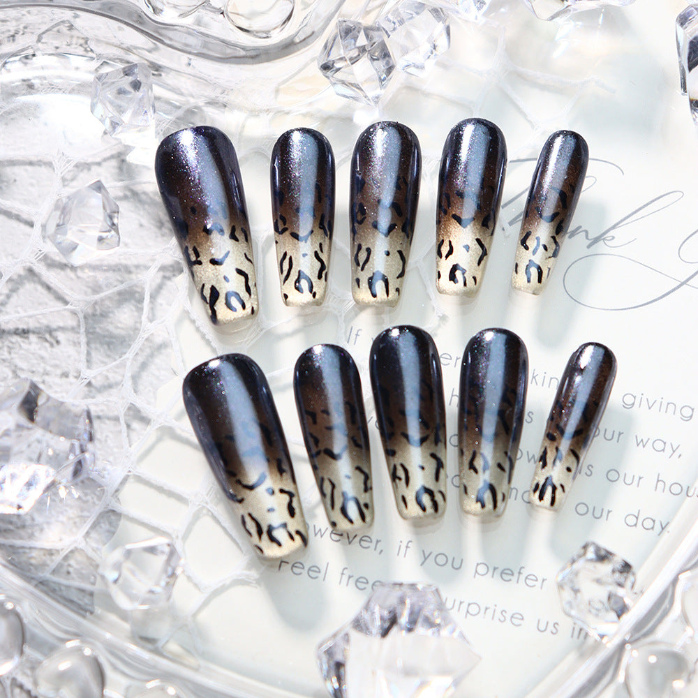 Black Leopard Print Handmade Coffin Press On Nails A730