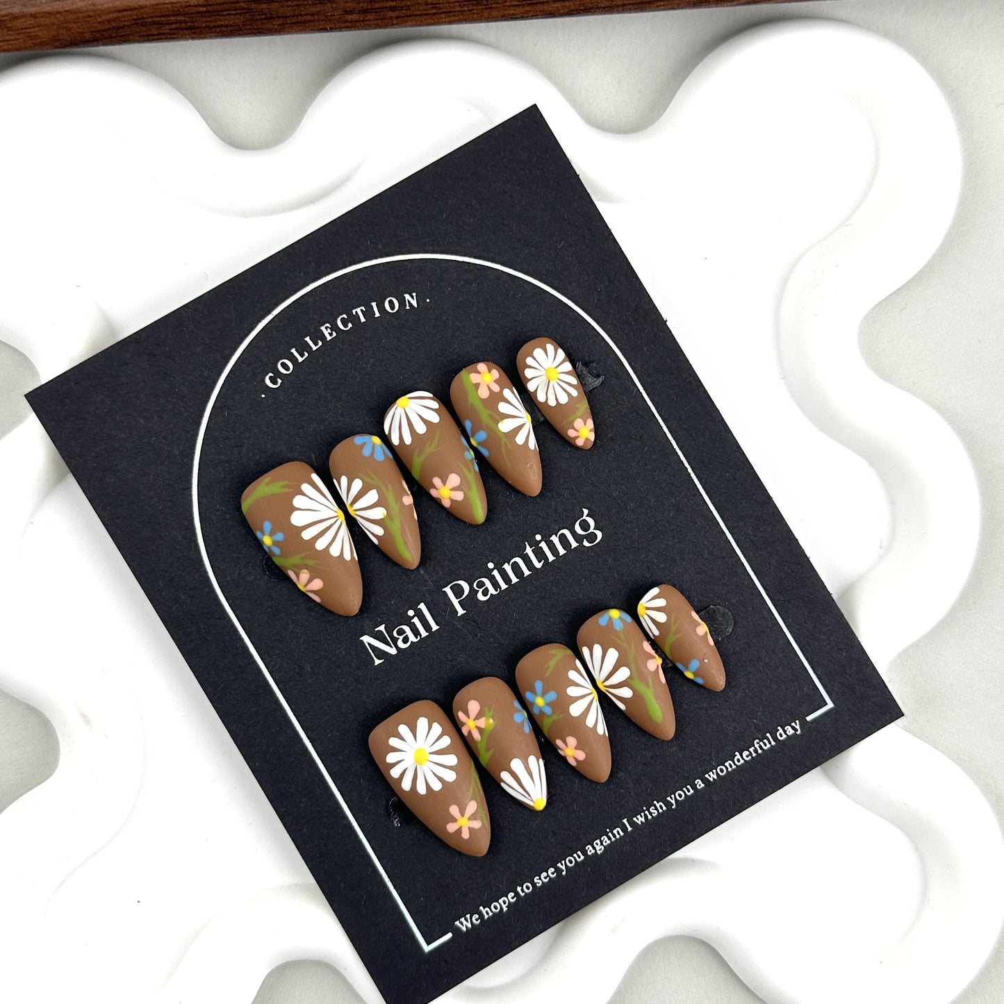 Graffiti Petals Handmade Almond Press on Nails Mk188