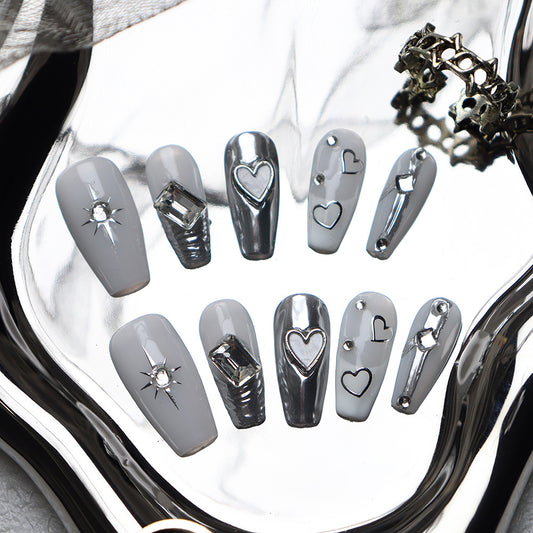 Heartbeat Valentine's Day Handmade Coffin Press On Nails A580