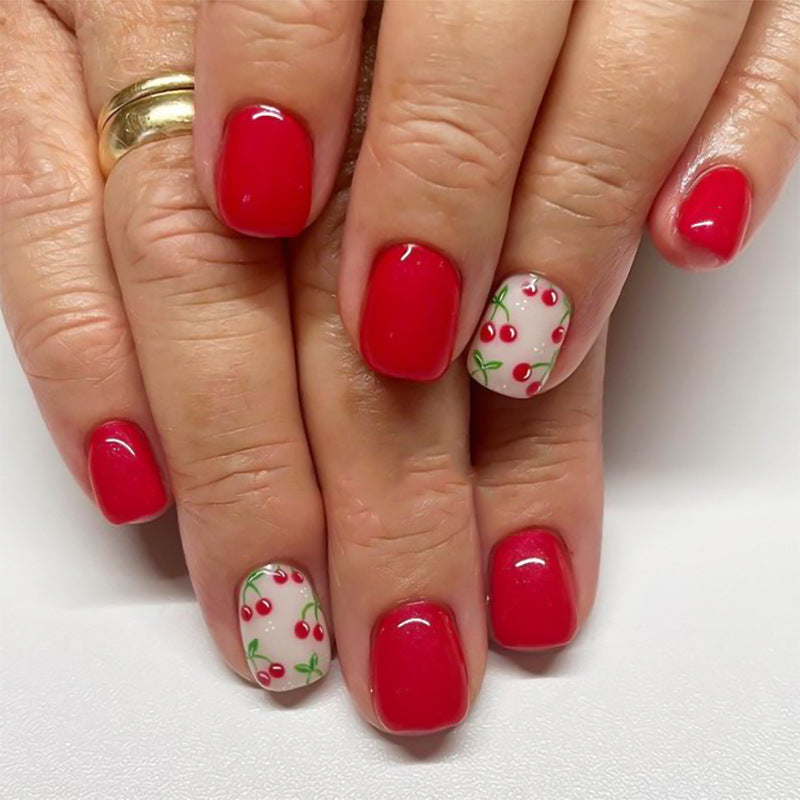 Fresh Cherry Square 24PCS Free Size Press on Nails JP3948