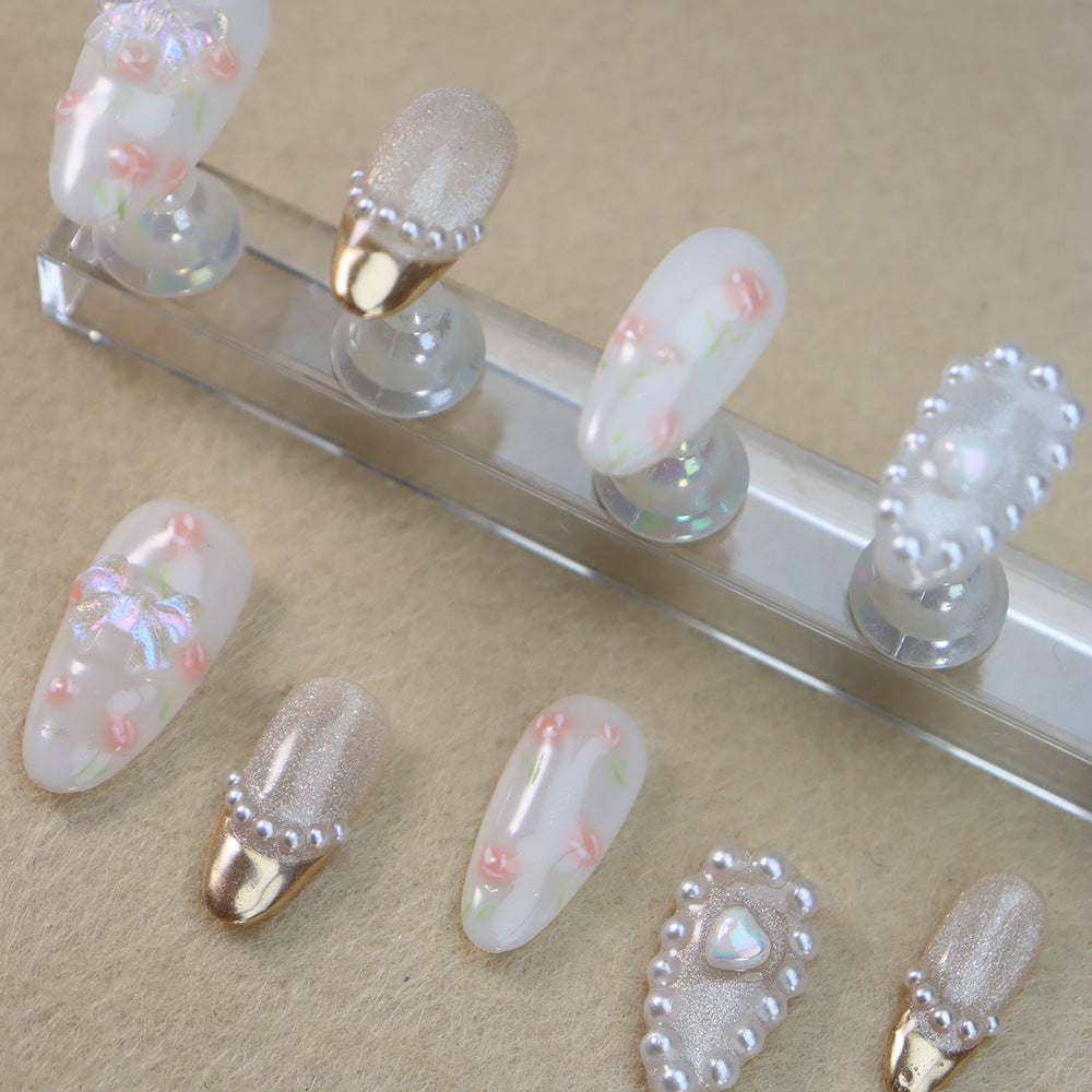 The Princess Diaries French Tip Handmade Almond Nails A978