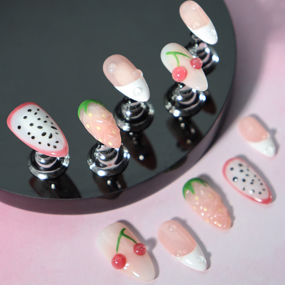 3D Fruit Girl Handmade Almond  Nails A1052 - NoirNail