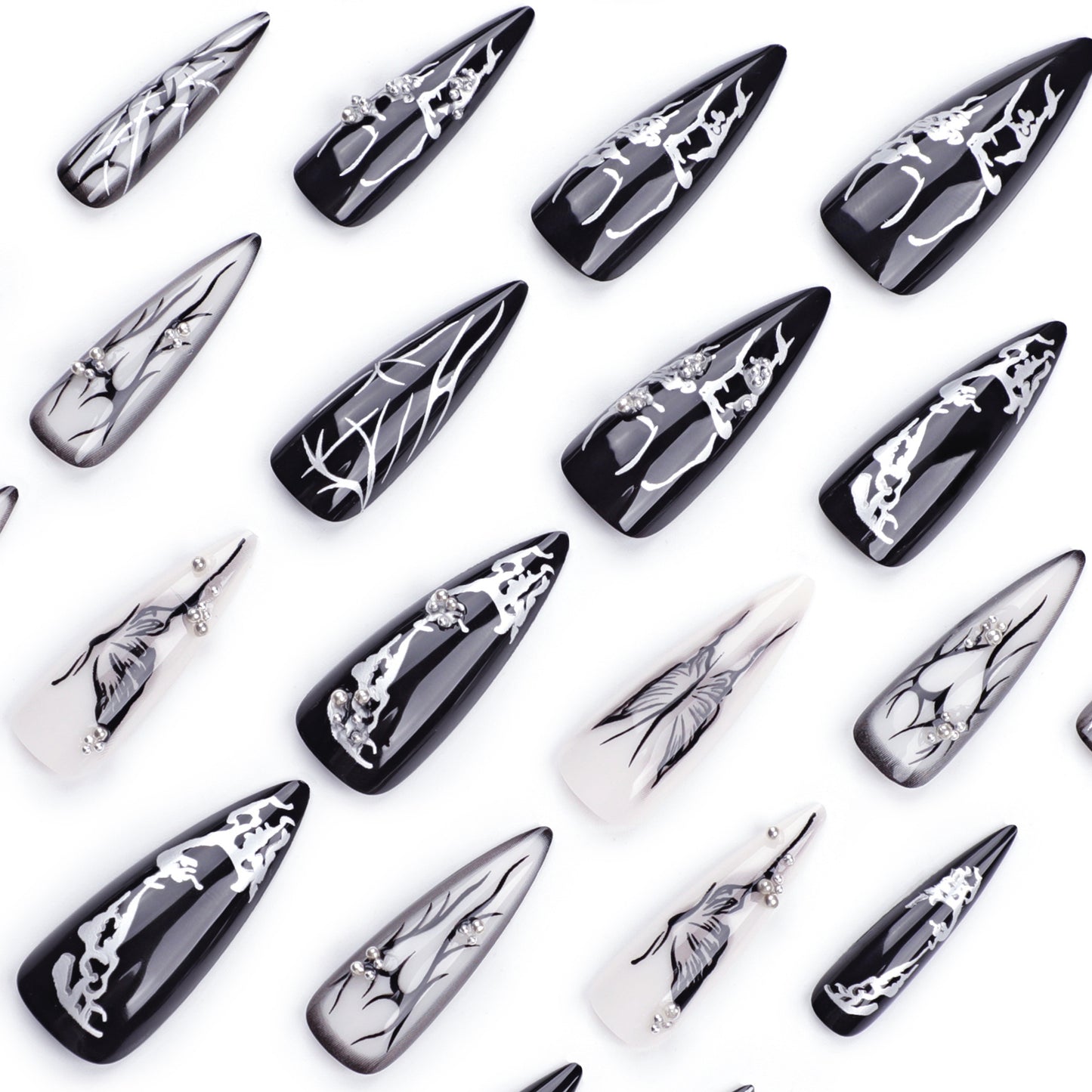 Rock Punk Butterfly Stiletto 24PCS Free Size Press on Nails JP3340