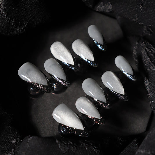 Black Swan French Tip Handmade Almond Press On Nails  A545