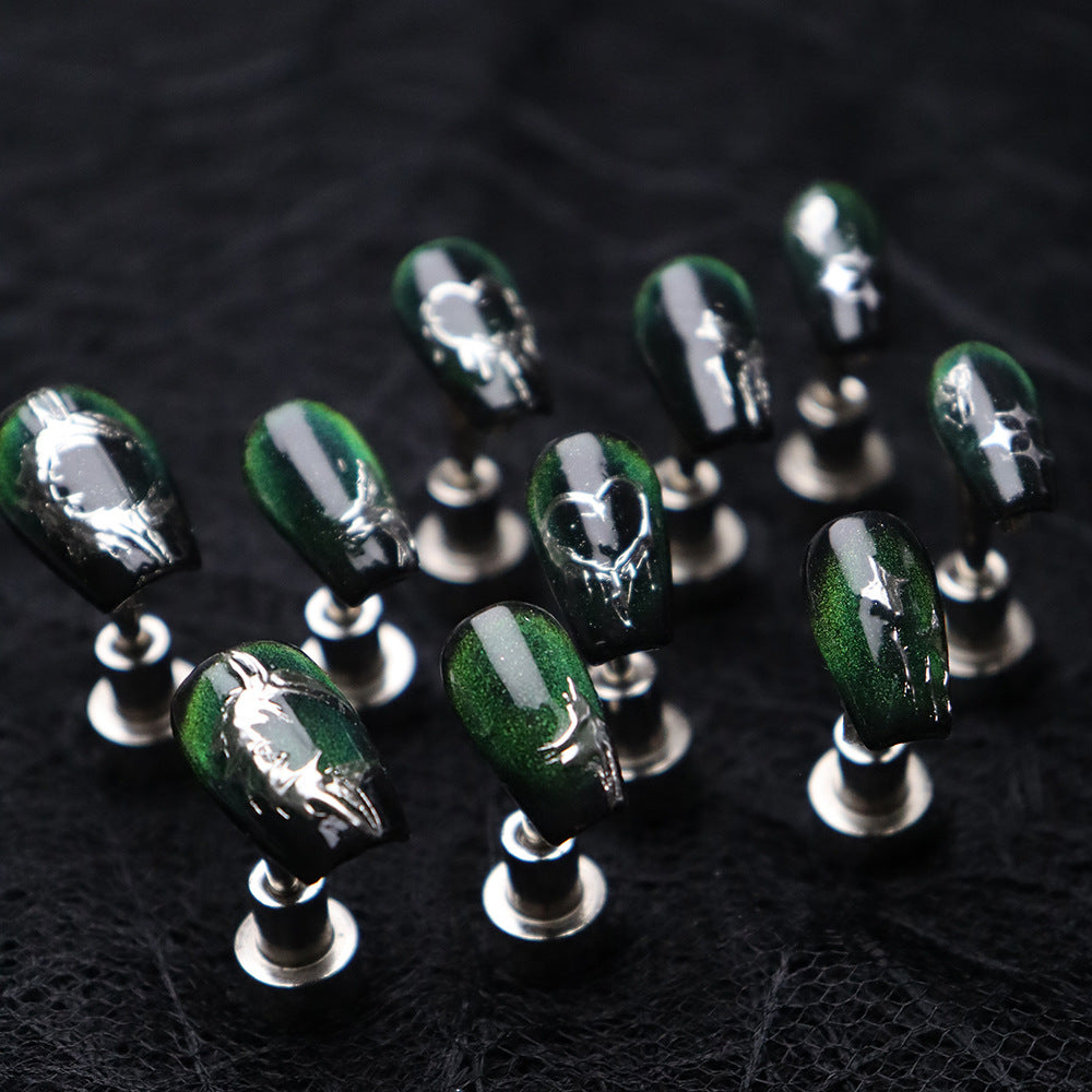 Dark green Chrome Hearts Handmade Coffin Nails A686