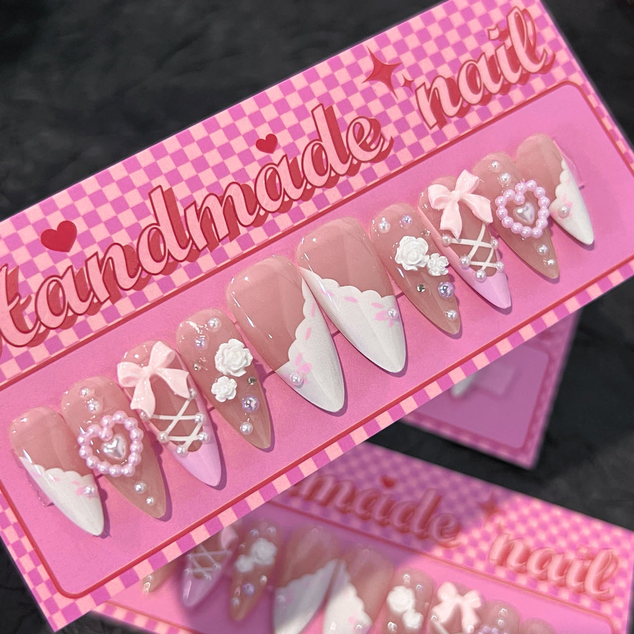 Camellia Japonica Almond 10PCS Free Size Press on Nails SP172