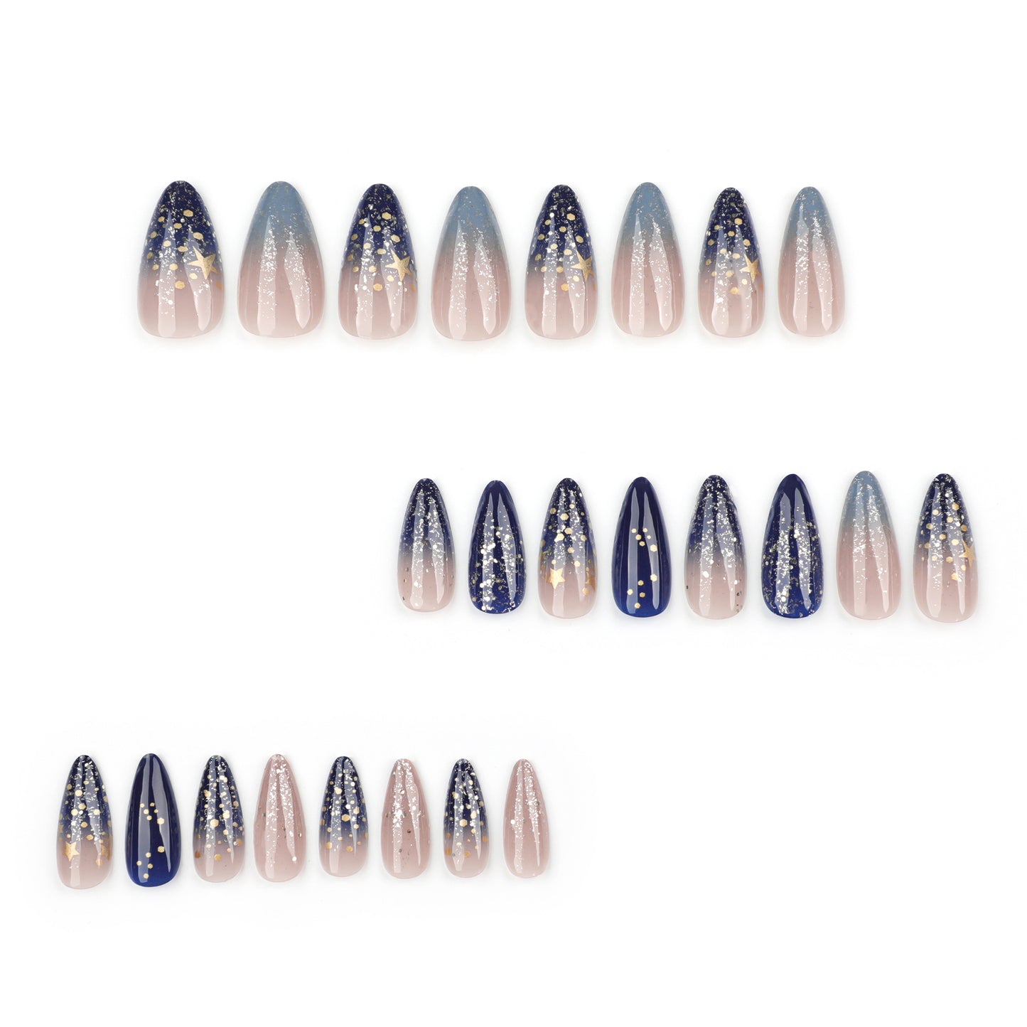 Blue Star French Tip Almond 24PCS Free Size Press on Nails
