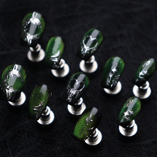 Dark green Chrome Hearts Handmade Coffin Nails A686