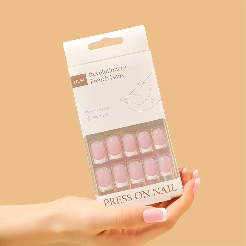 Classic French Tip Square 30PCS Free Size Press on Nails ZG031