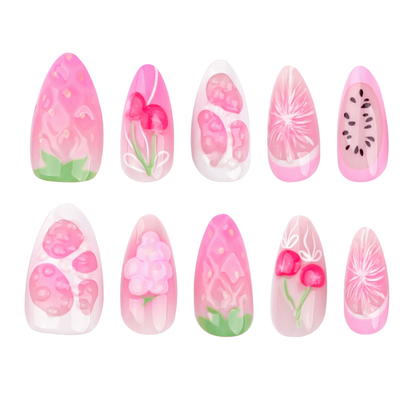 Fresh Fruit Almond 24PCS Free Size Press on Nails JP3536