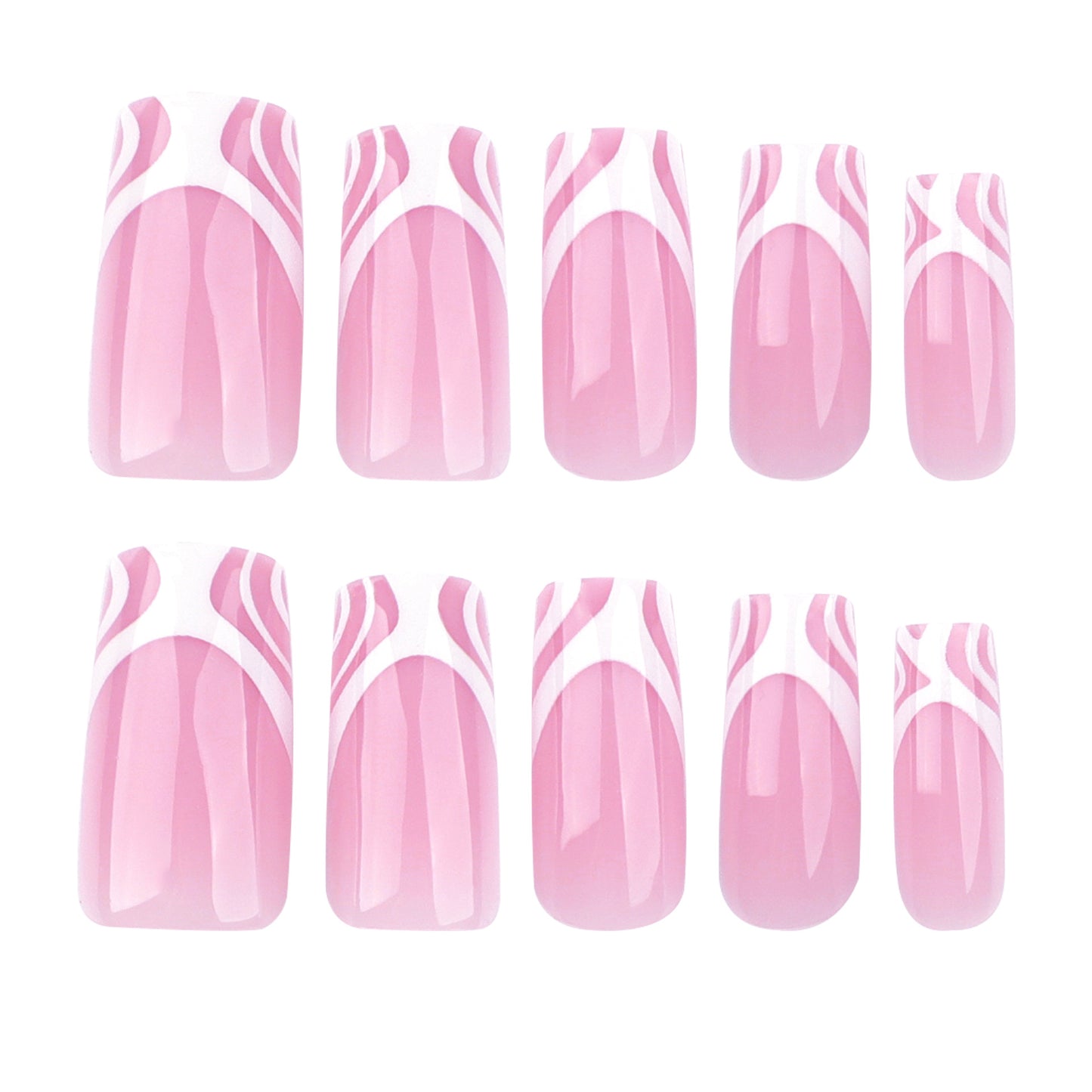 Abstract Lines Deep French Coffin 24PCS Free Size Press on Nails JP3545