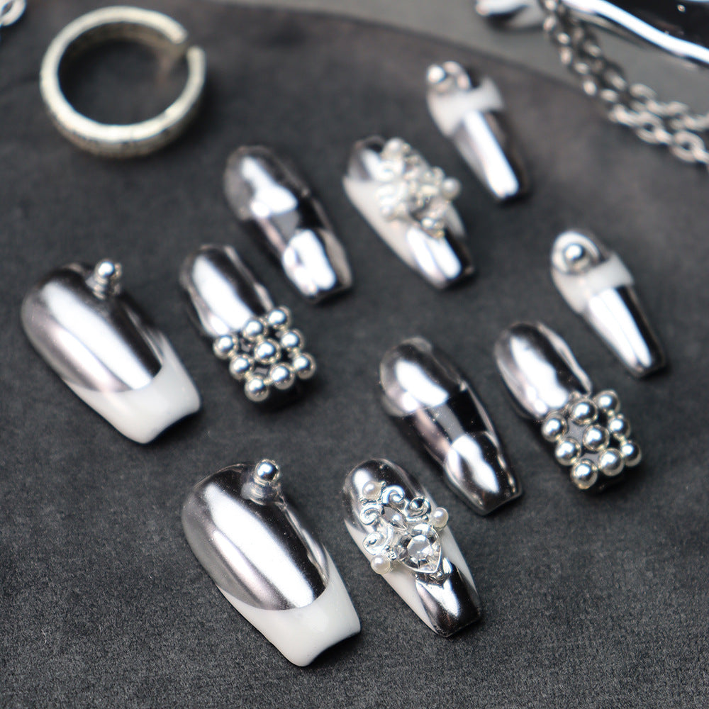 Silver Punk Y2K  Handmade Coffin  Nails A907 - NoirNail