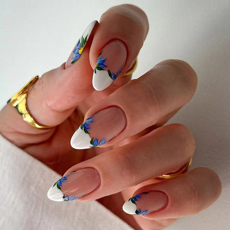 iris French tip Almond 24PCS Free Size Press on Nails W1700