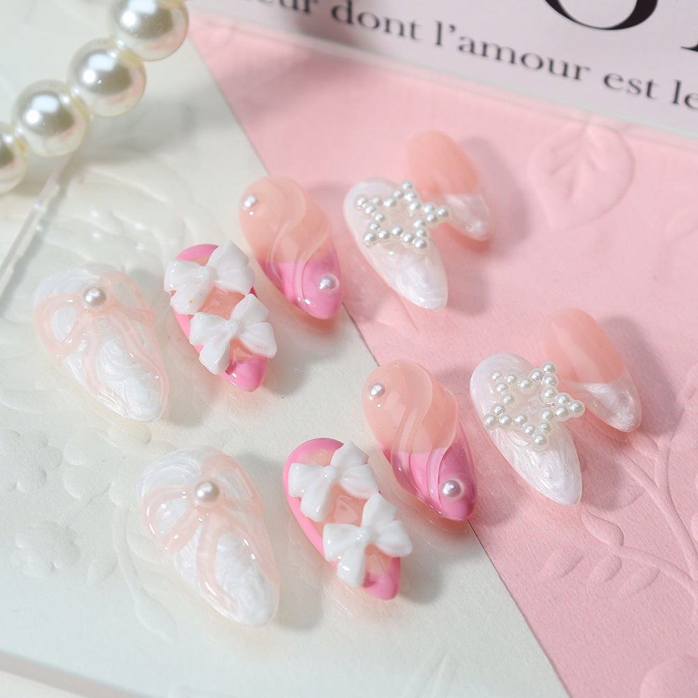 Pink Blush French Tip  Handmade Almond  Nails  A794 - NoirNail