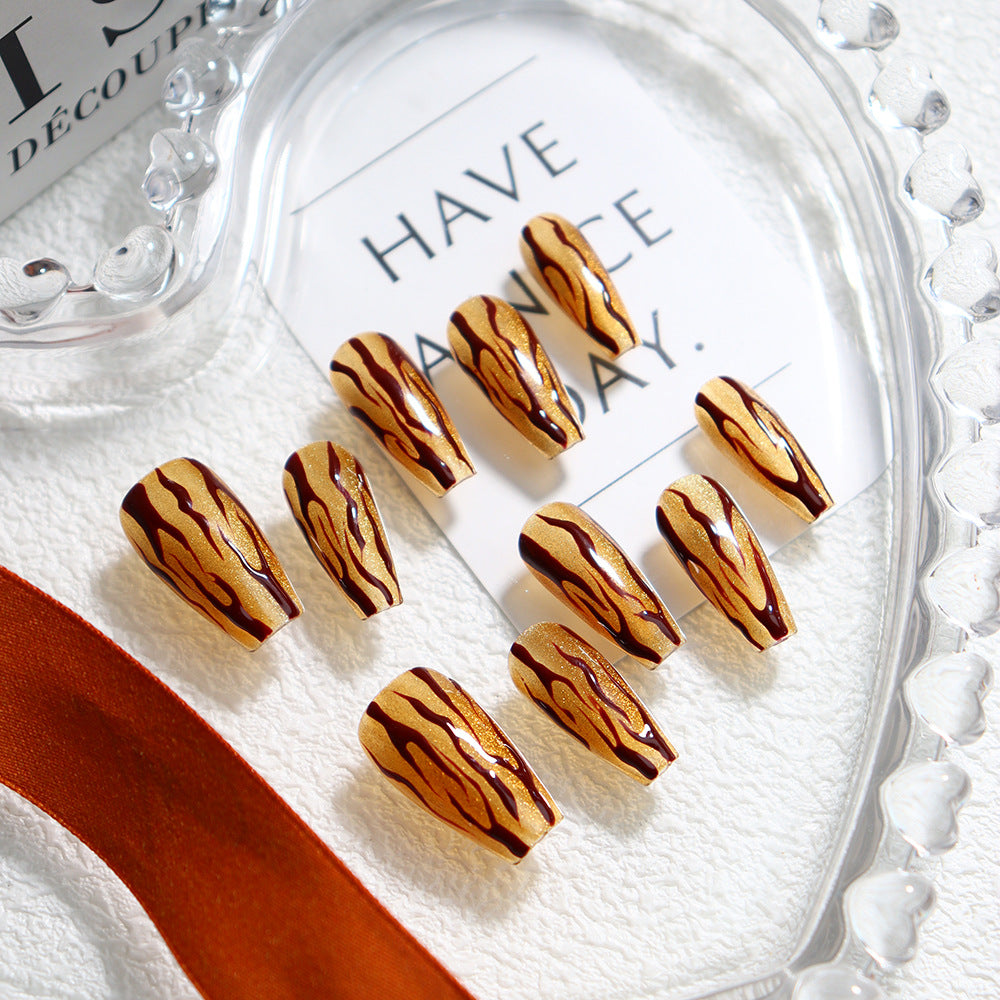 Tiger Stripes Handmade Coffin Press On Nails A650