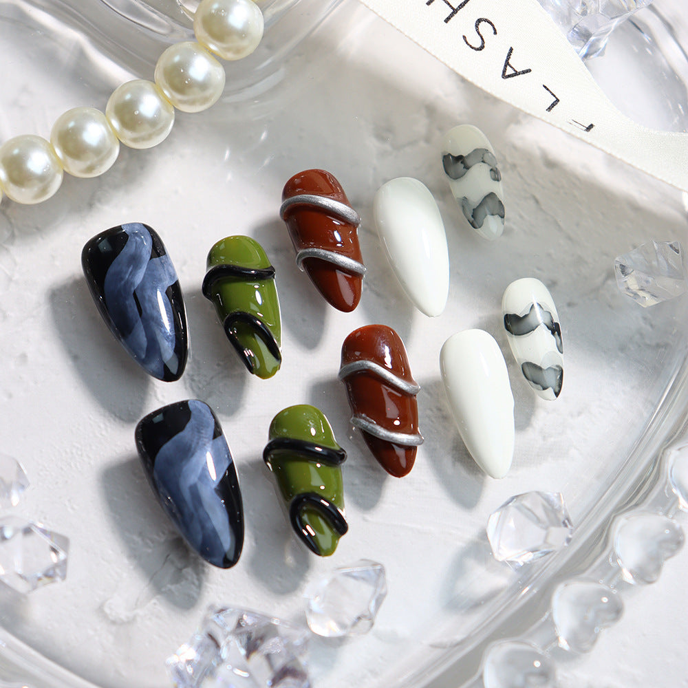 Maillard Psychedelic Punk Handmade Almond Press On Nails A666