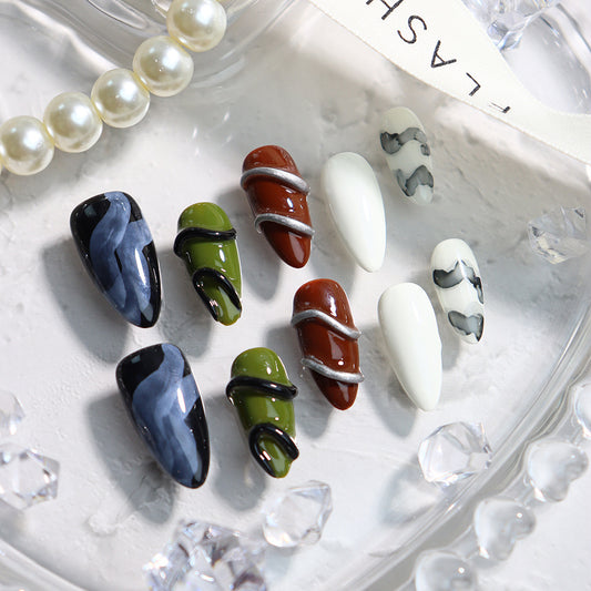 Maillard Psychedelic Punk Handmade Almond Press On Nails A666