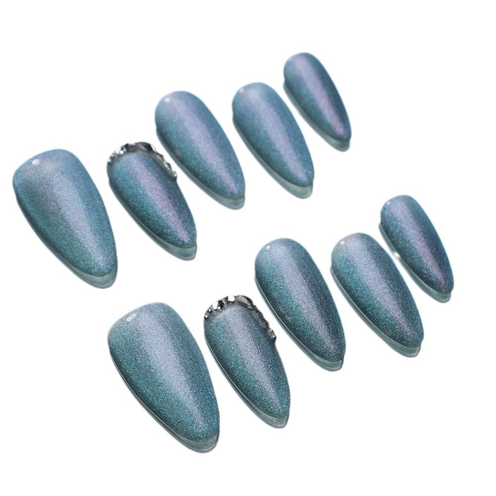 Moonstone Rhinestones  Handmade Almond  Nails A268 - NoirNail