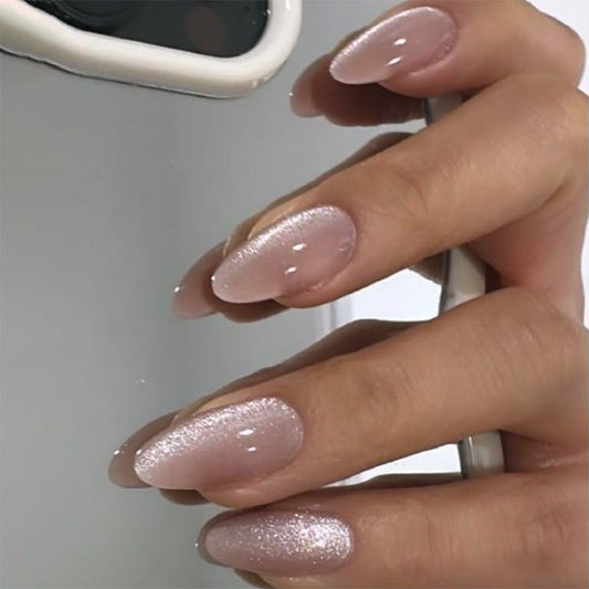 Sweet Light Pink Cat's Eye Almond 24PCS Free Size Press on Nails JP3727