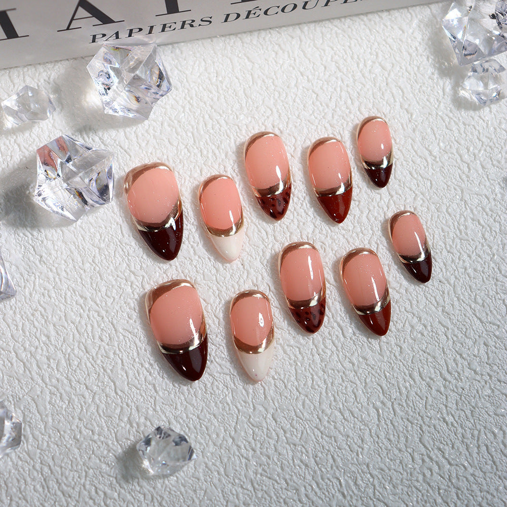 Maillard French Tip Handmade Almond Press On Nails Almond A618