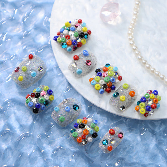 Dopamine Lego Beads  Handmade Coffin  Nails A872 - NoirNail