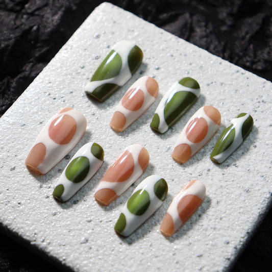 Creamy Cantaloupe Handmade Coffin  Nails  A701 - NoirNail