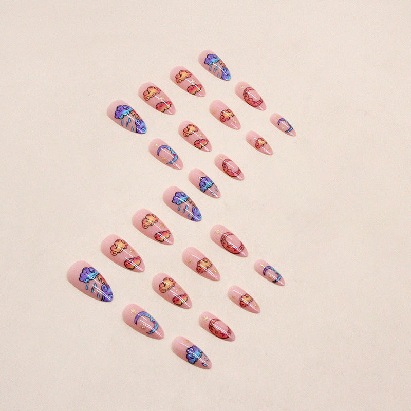 Comic Stars and Moon Pattern Almond Press On Nails - NoirNail