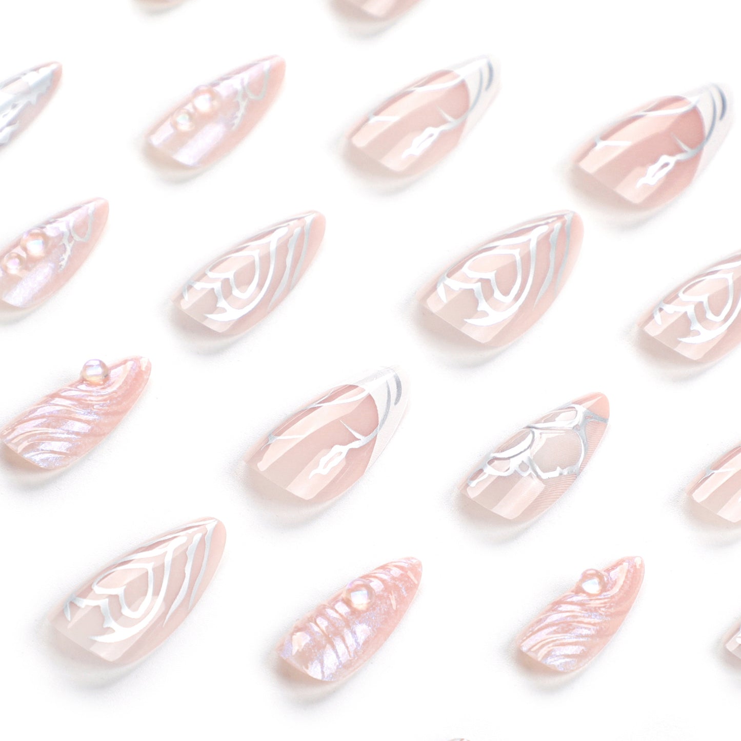 3D Water Ripple  Pink Stiletto Series Press on Nails - NoirNail