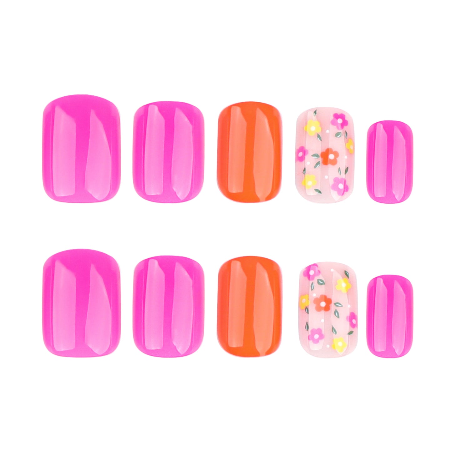 Dopamine Flowers Square 24PCS Free Size Press on Nails JP3616