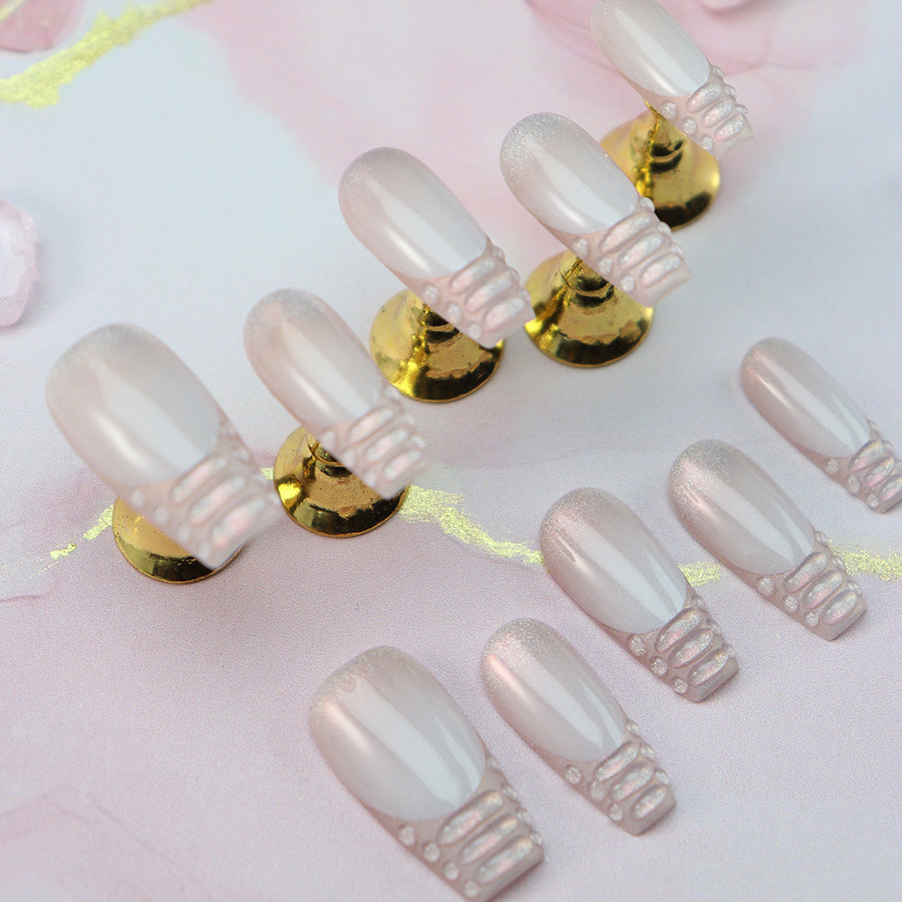 Sweet and Cool Baby Crocodile French Tip Handmade Coffin Press on Nails A736