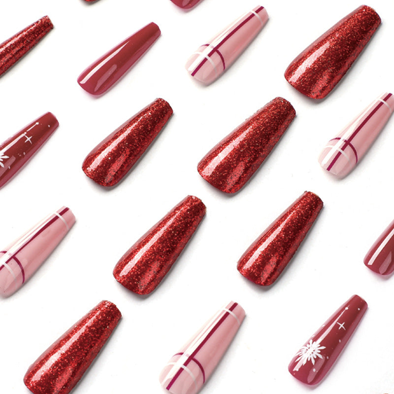 Christmas Snowflakes Coffin 24PCS Free Size Press on Nails JP1904