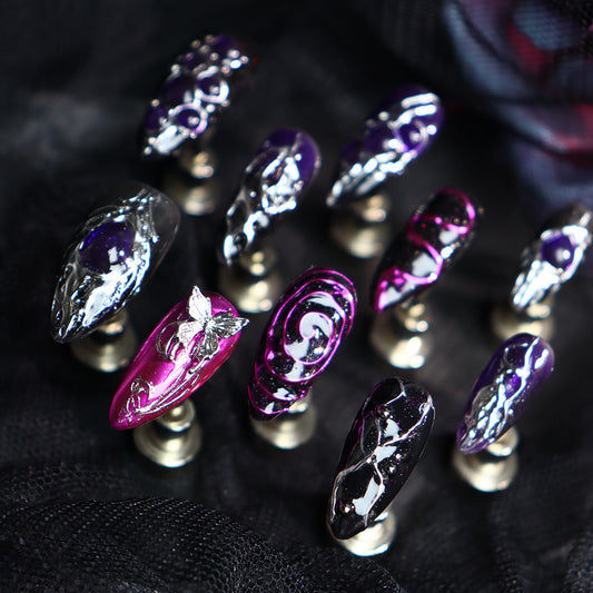 Queen of the Night Y2K Handmade Almond  Nails A697 - NoirNail