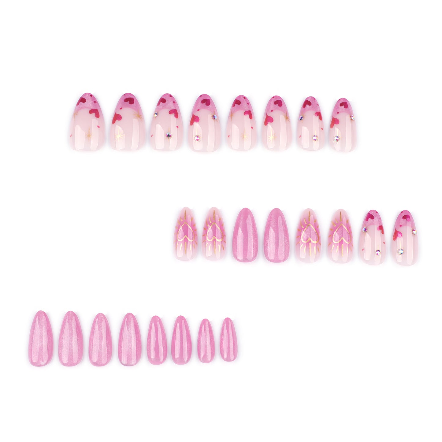 French Pink Cat Eye Heart Shape Almond 24PCS Free Size Press on Nails JP3848