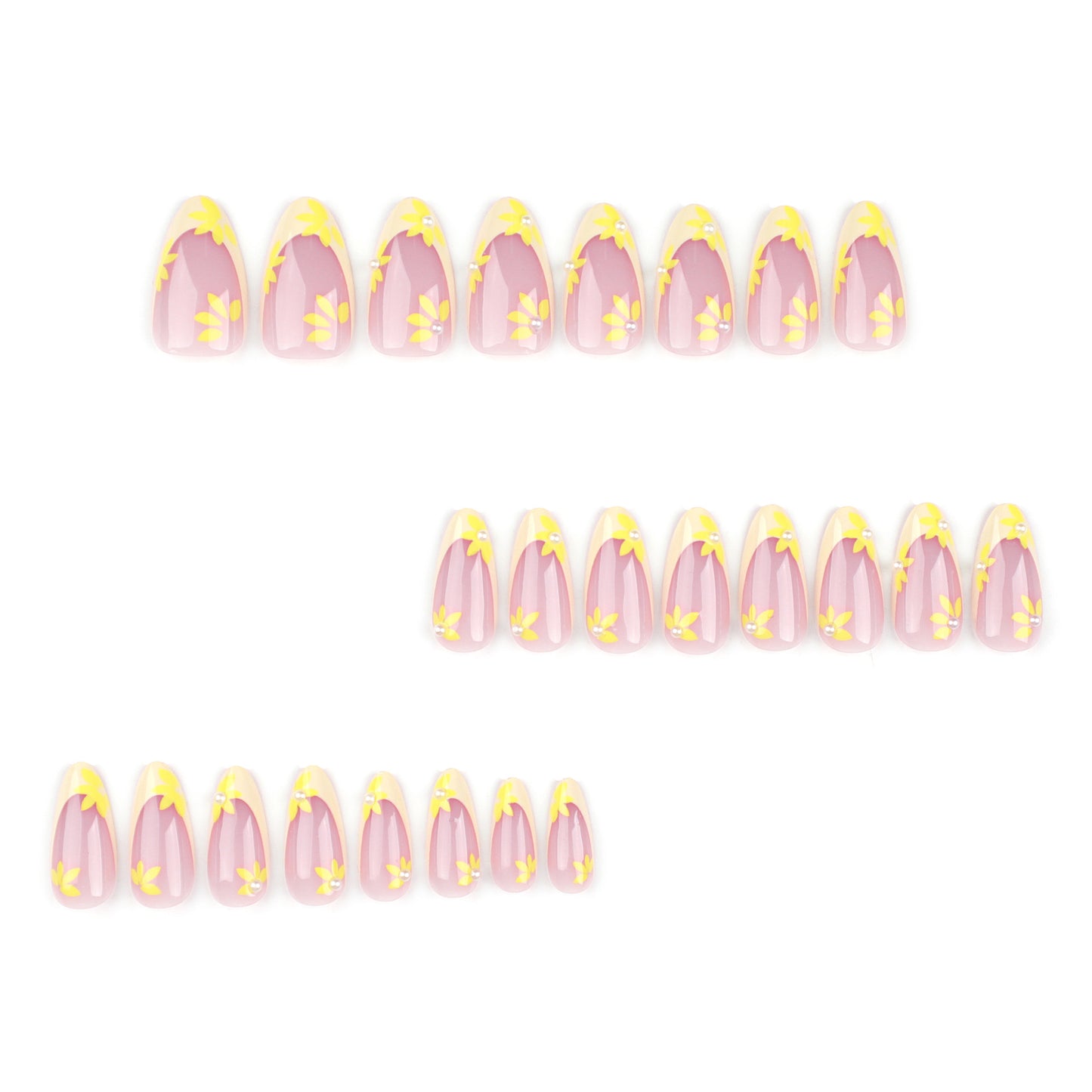 Yellow Daisy French Tip Almond 24PCS Free Size Press on Nails JP3313