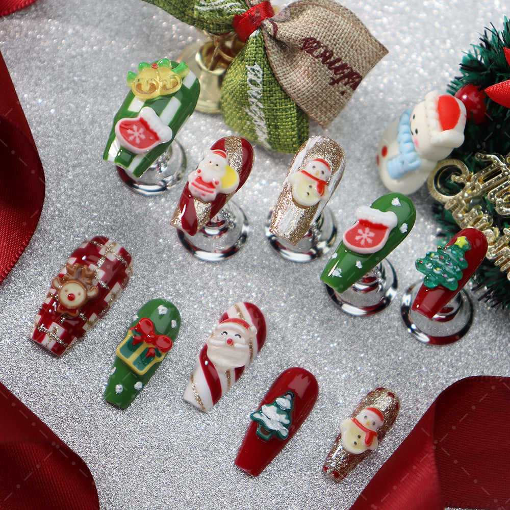 Santa Claus and Elk Handmade Coffin Press On Nails A936