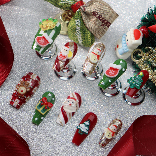 Santa Claus and Elk Handmade Coffin Press On Nails A936
