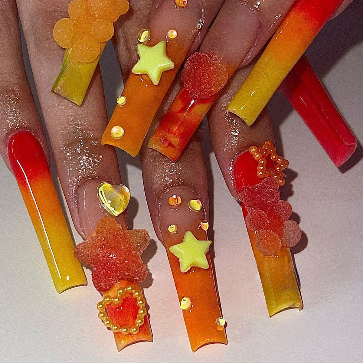 Gradient Gummy Bears Extra Long Square Press On Nails - NoirNail