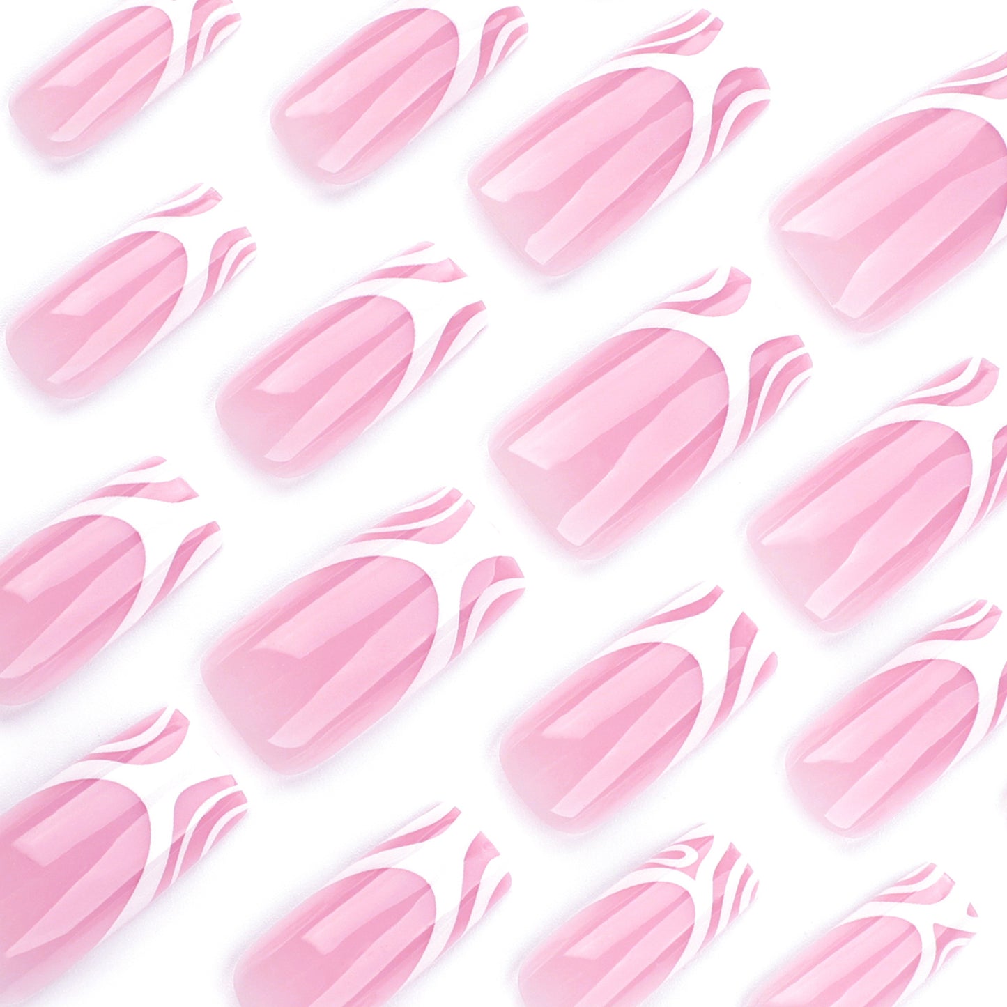 Abstract Lines Deep French Coffin 24PCS Free Size Press on Nails JP3545