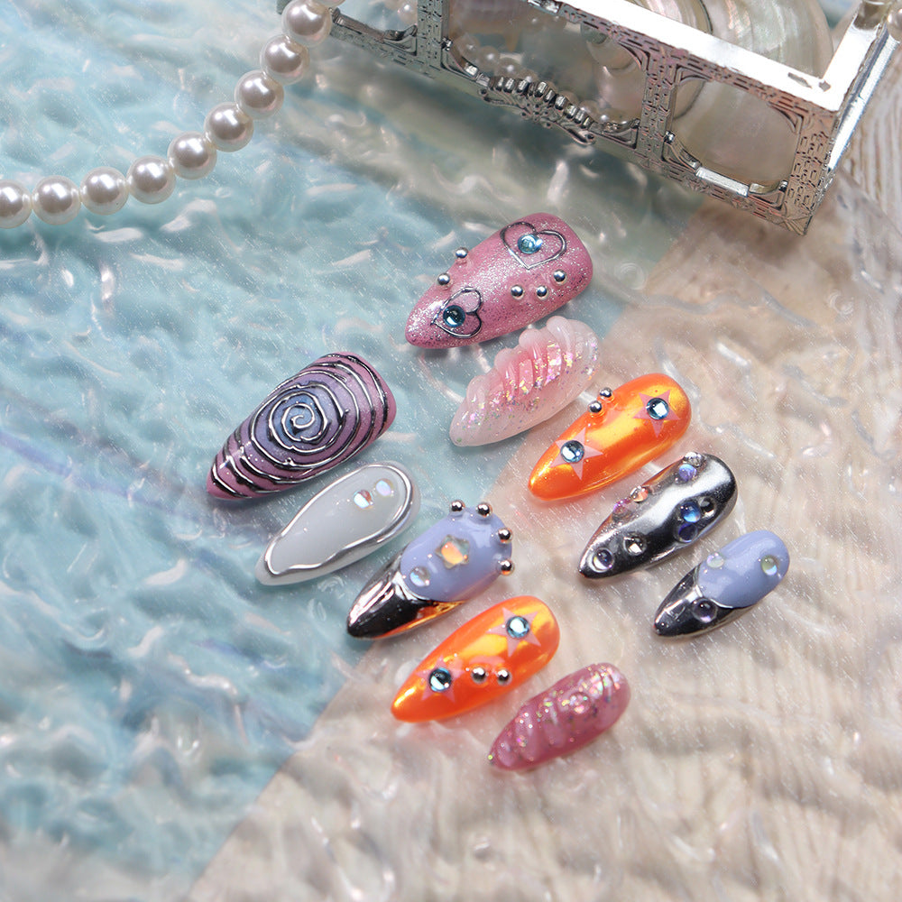 Star Swirl Y2K Handmade Almond Nails A788