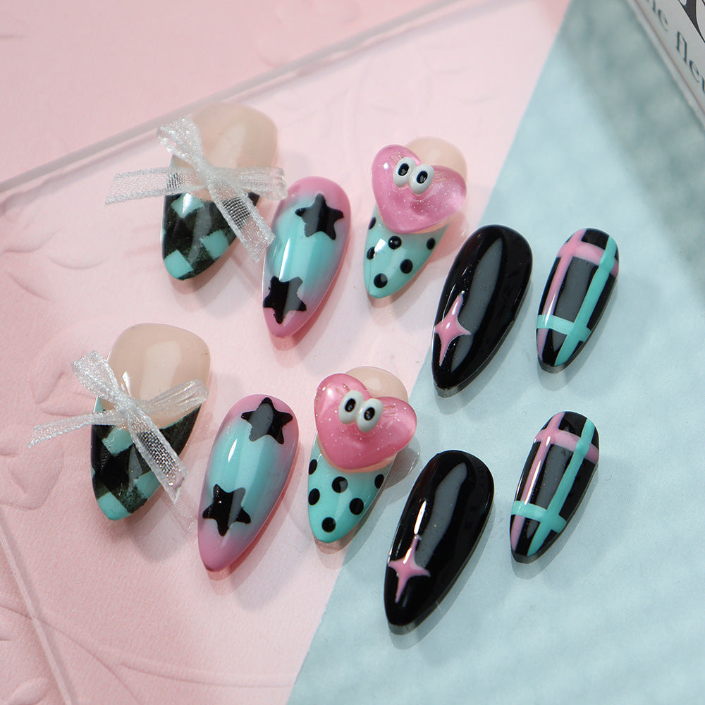 Star Cartoon  Handmade Almond  Nails A625 - NoirNail