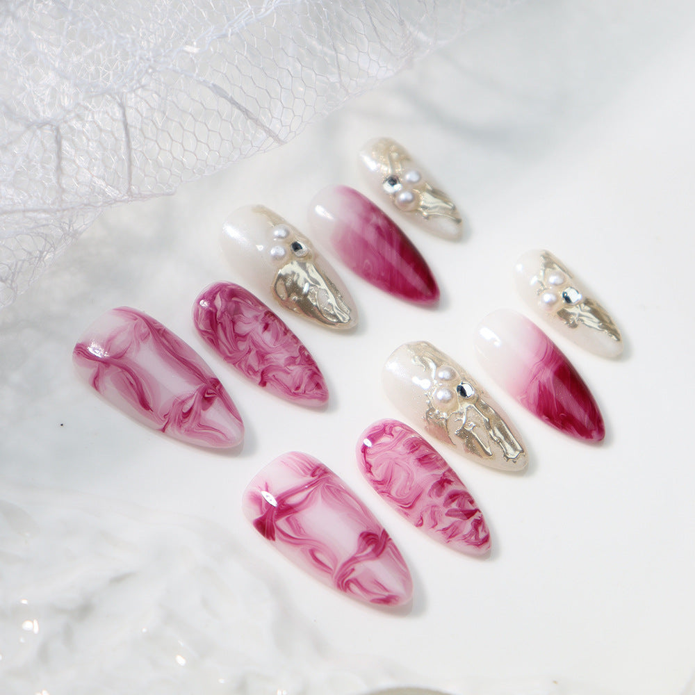 Rose Quicksand Metallic Handmade Almond Press On Nails A767