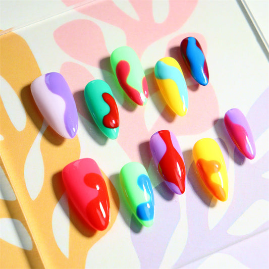 Colored Building Blocks Pop Art Handmade Almond Press On Nails A601