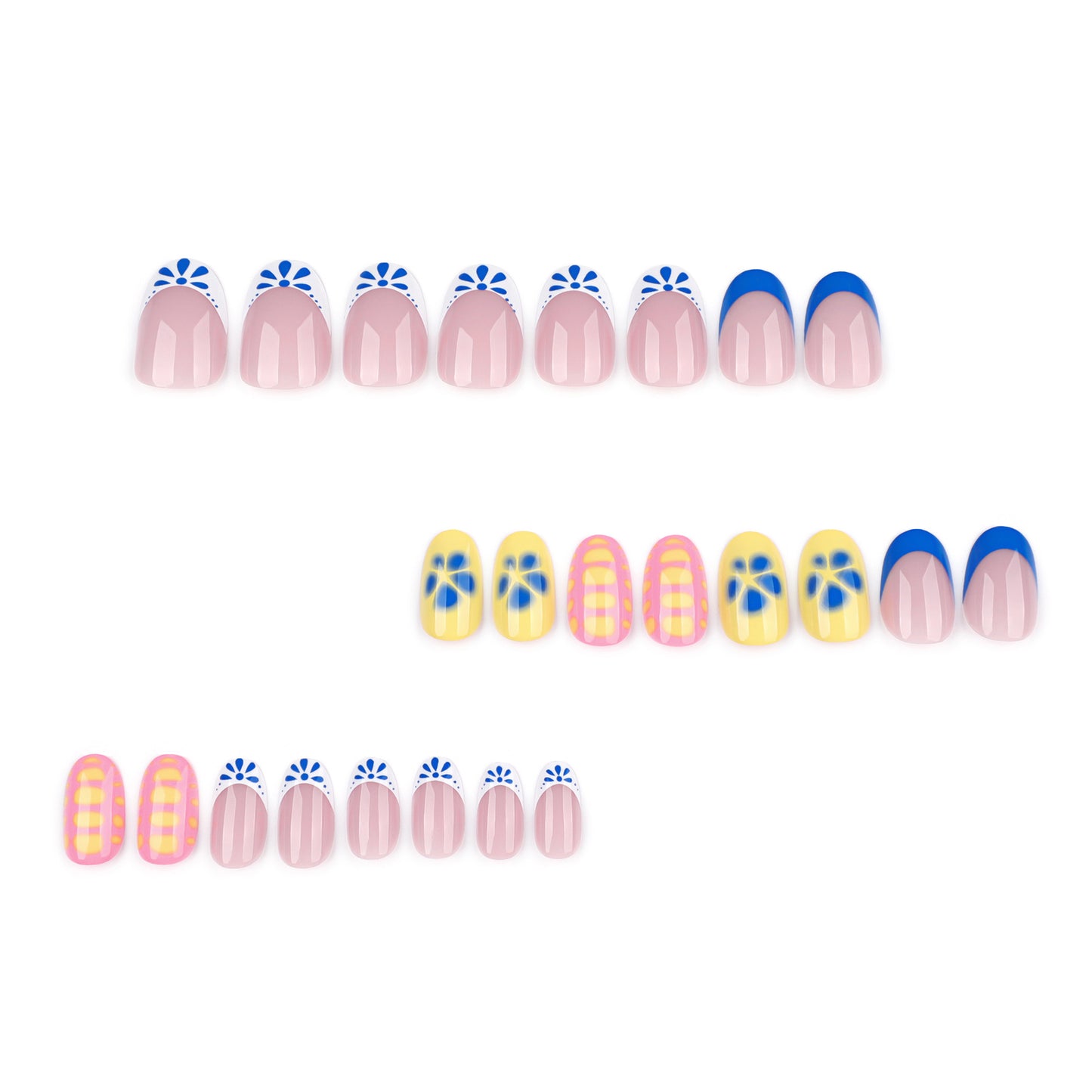 Blooming Flowers Almond 24PCS Free Size Press on Nails JP3961