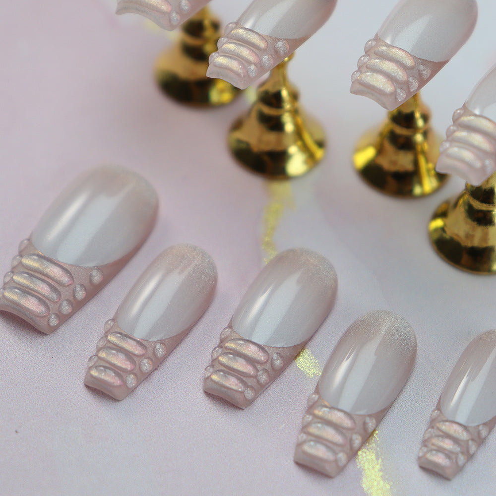 Sweet and Cool Baby Crocodile French Tip Handmade Coffin Press on Nails A736