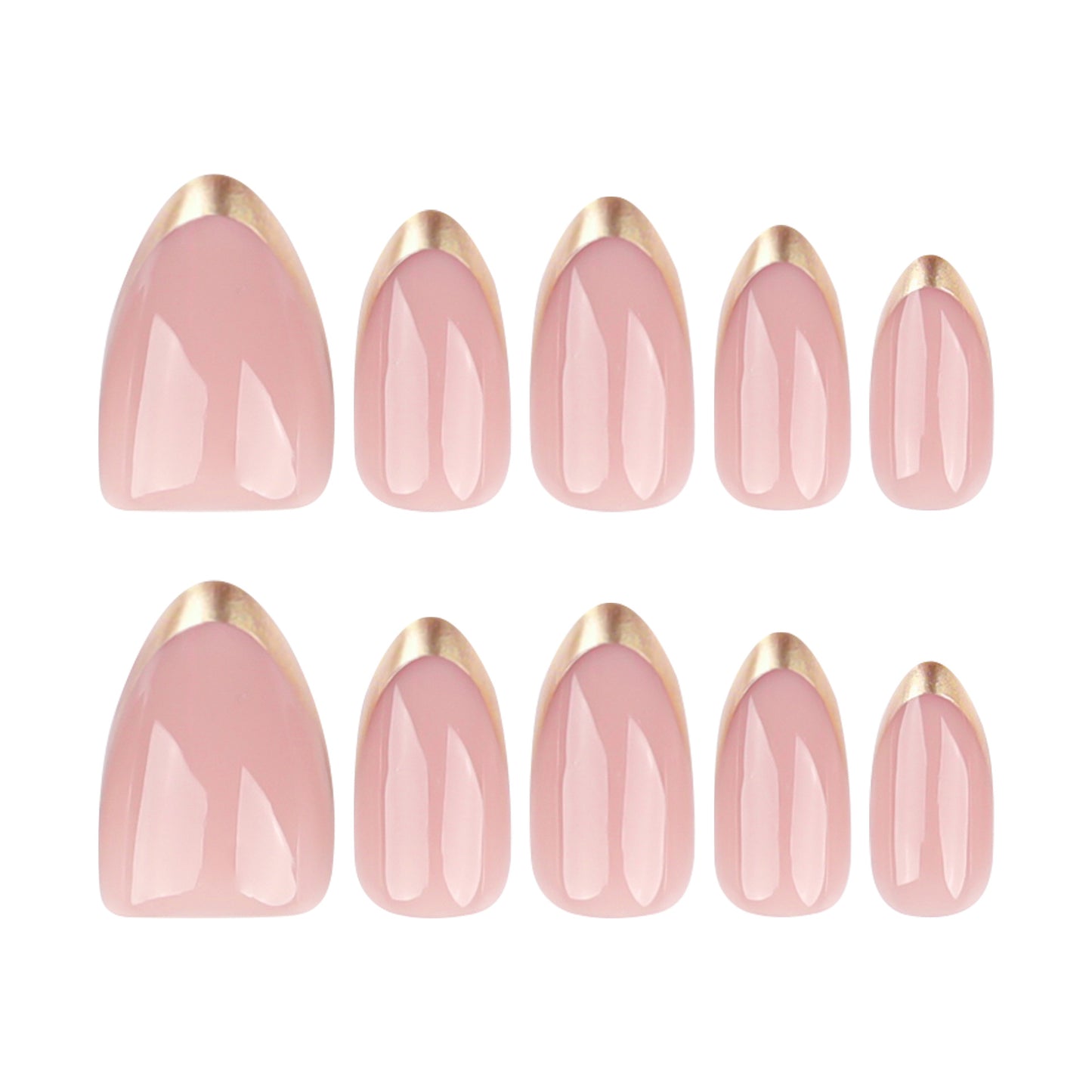Gold Classic French Tip Almond 24PCS Free Size Press on Nails JP3719