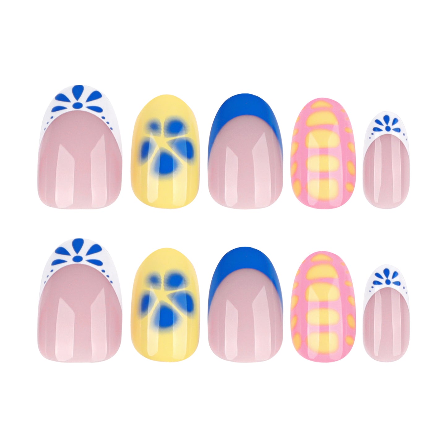 Blooming Flowers Almond 24PCS Free Size Press on Nails JP3961