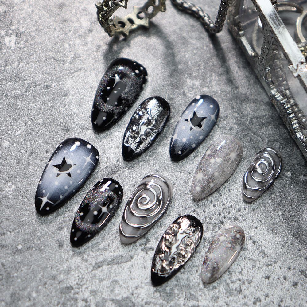 Star Magic Handmade Almond  Nails A914 - NoirNail