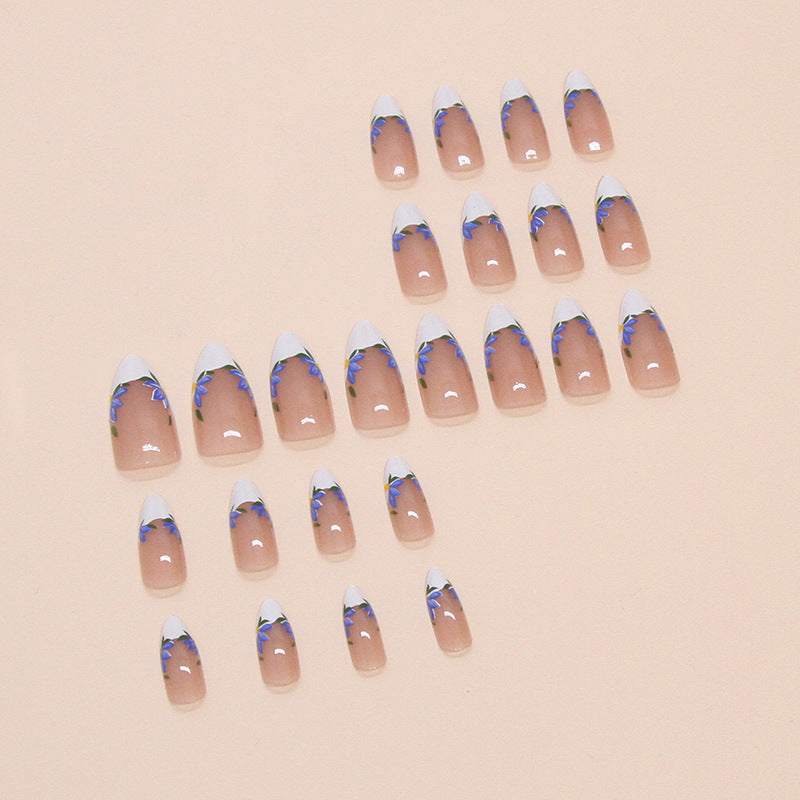 iris French tip Almond 24PCS Free Size Press on Nails W1700