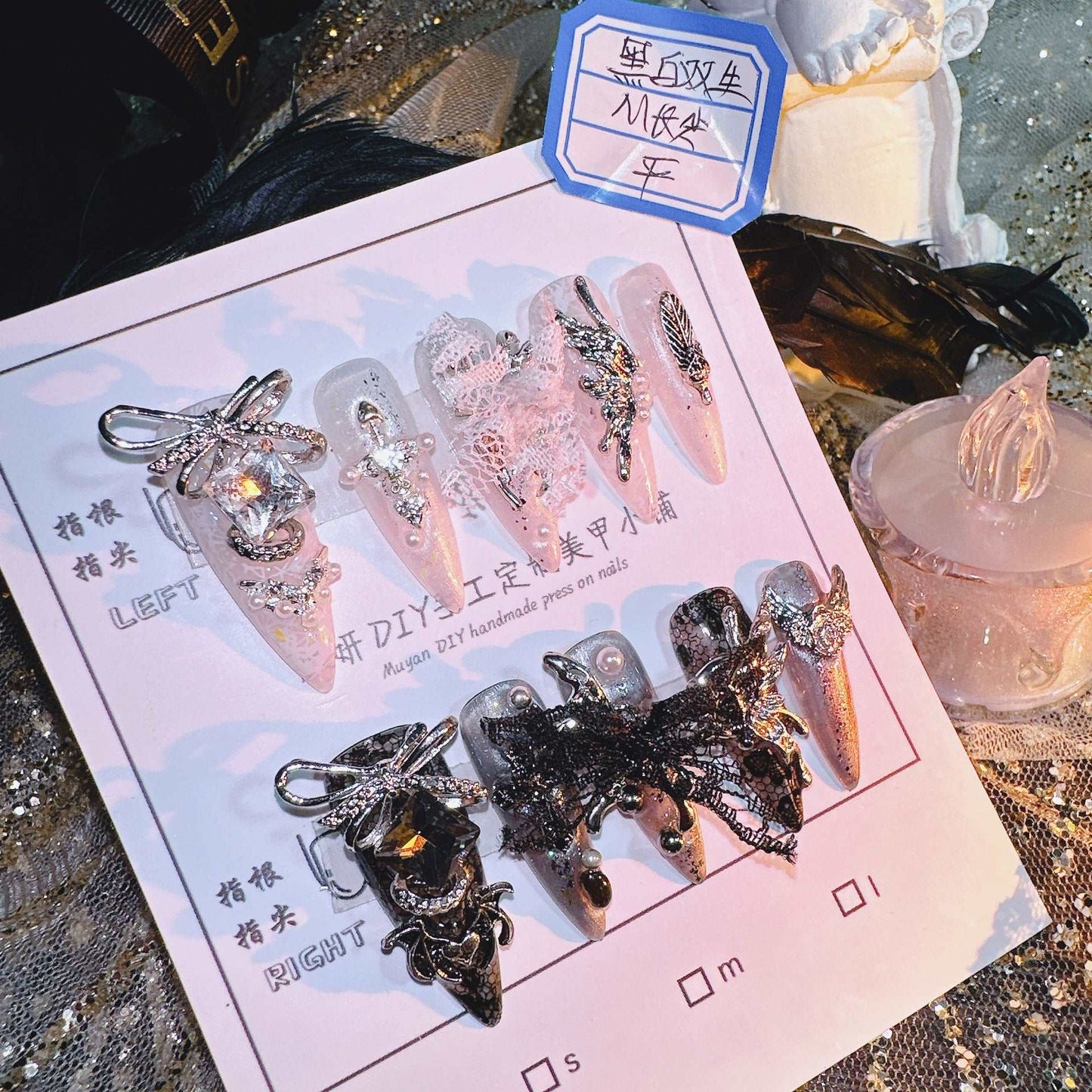 Black And White Vintage Lace Press On Nails