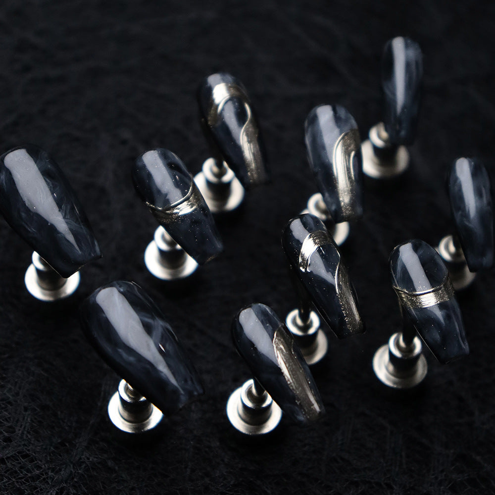 Dark Blue Handmade Coffin Press on Nails A631